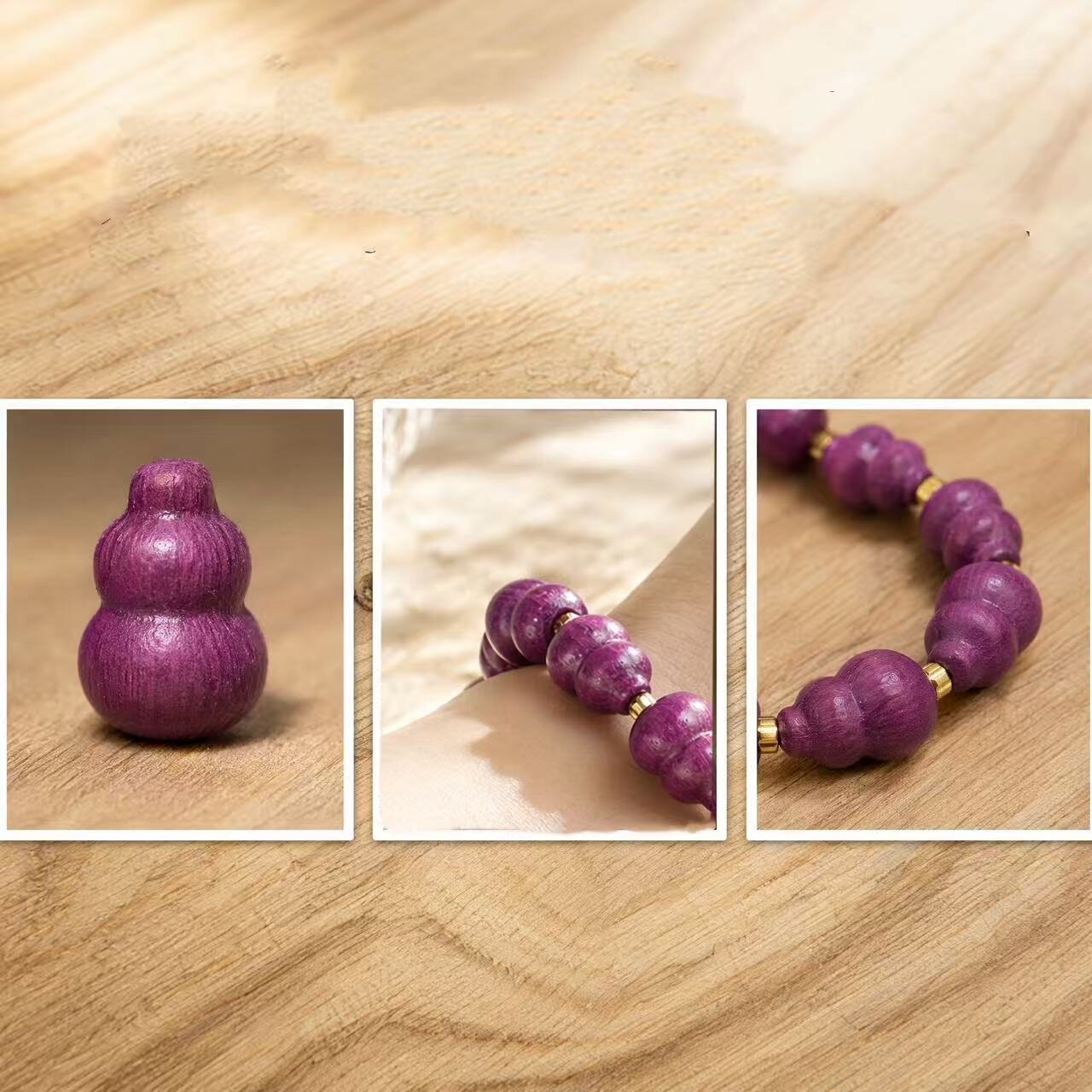 BR-016 purple pine wood beaded bracelet photo 2