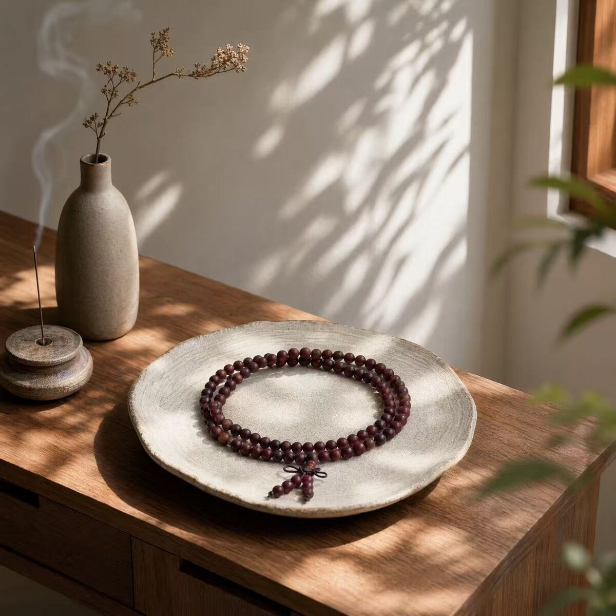 BR-023 indian small leaf red sandalwood wrap bracelet photo 1