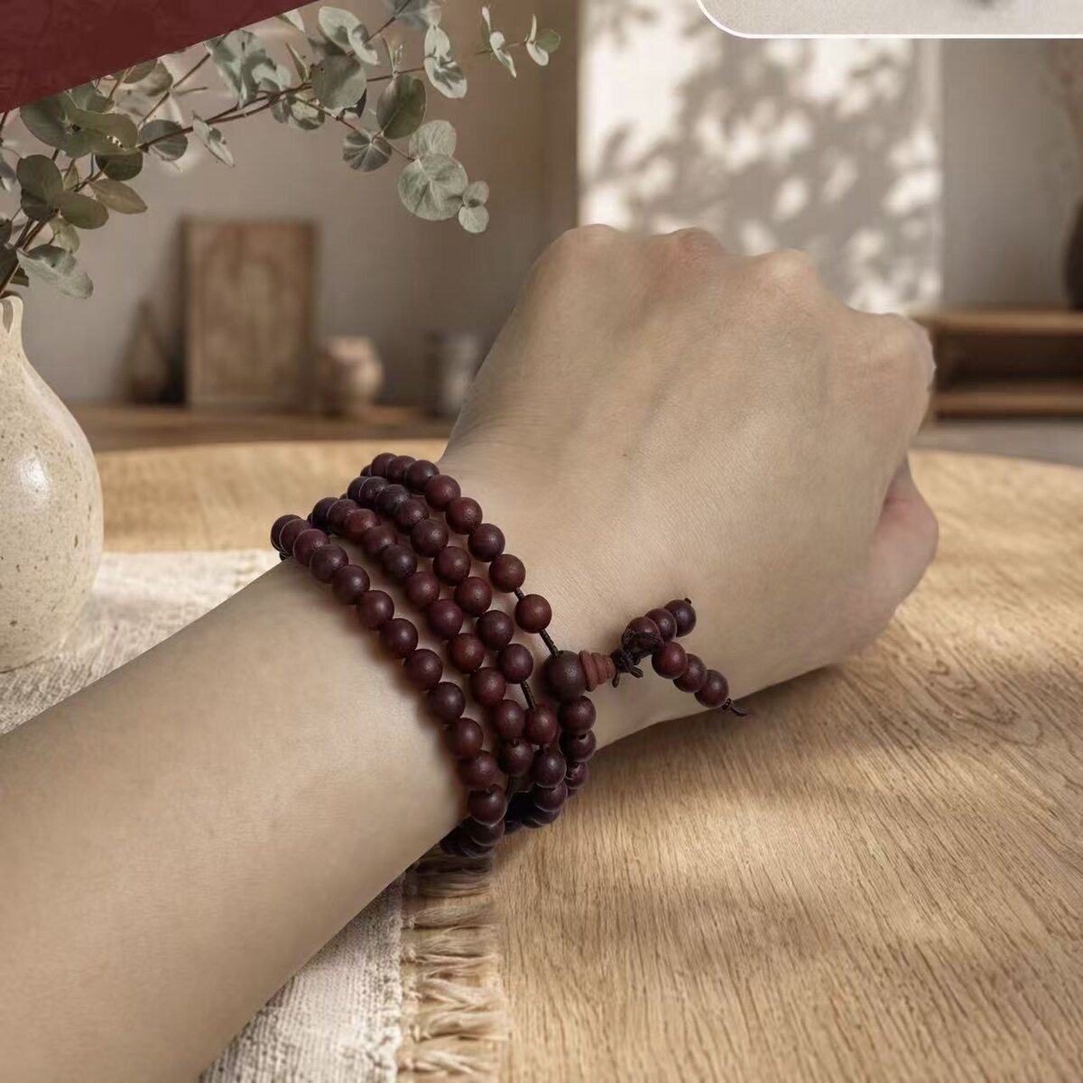 BR-023 indian small leaf red sandalwood wrap bracelet photo 4