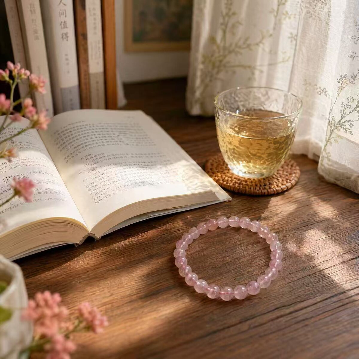 BR-026 strawberry quartz beaded bracelet photo 5