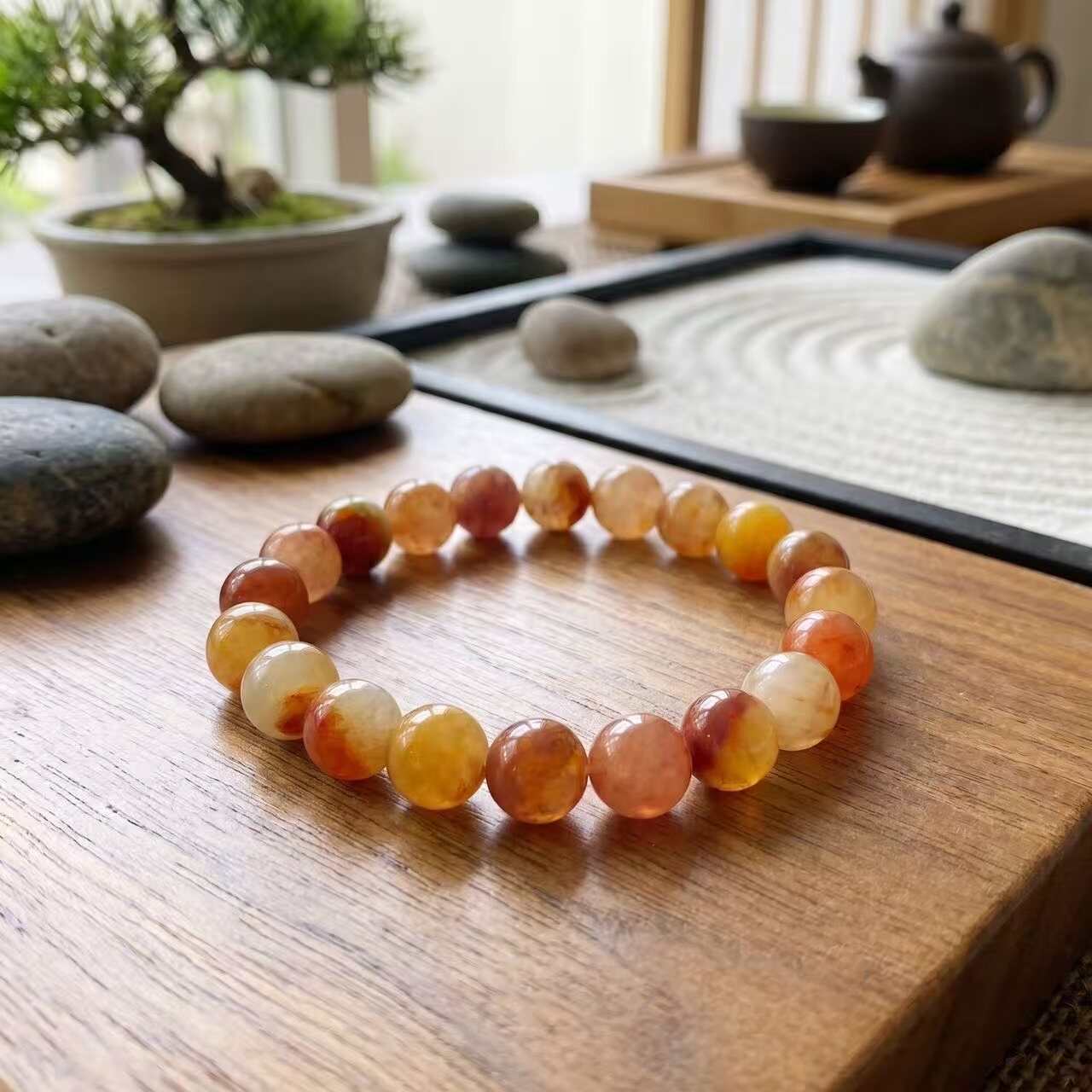 BR-031 golden silk jade beaded bracelet photo 1