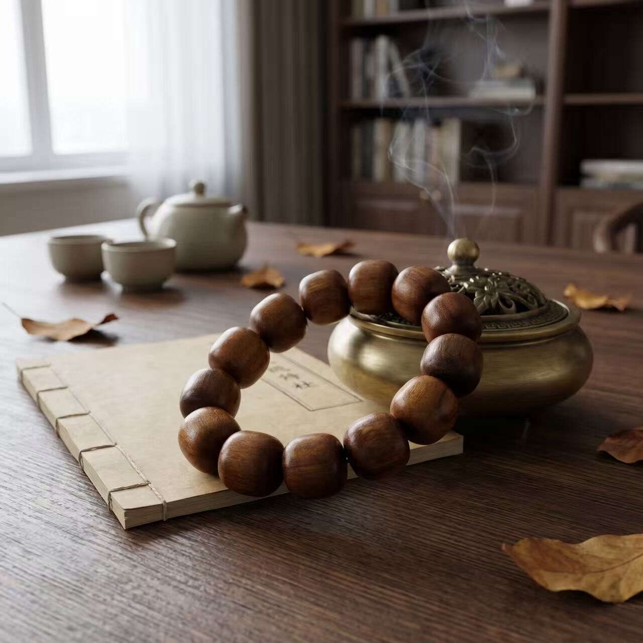 BR-034 vietnamese huanghuali wood beaded bracelet photo 3